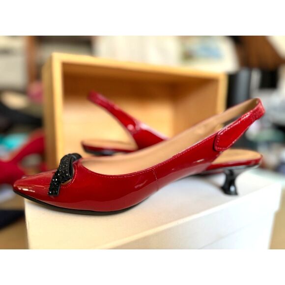 Marc Jacobs Red Patent Leather Sling Back Kitten Heels Size EU 37.5 = US 7 - Picture 8 of 15